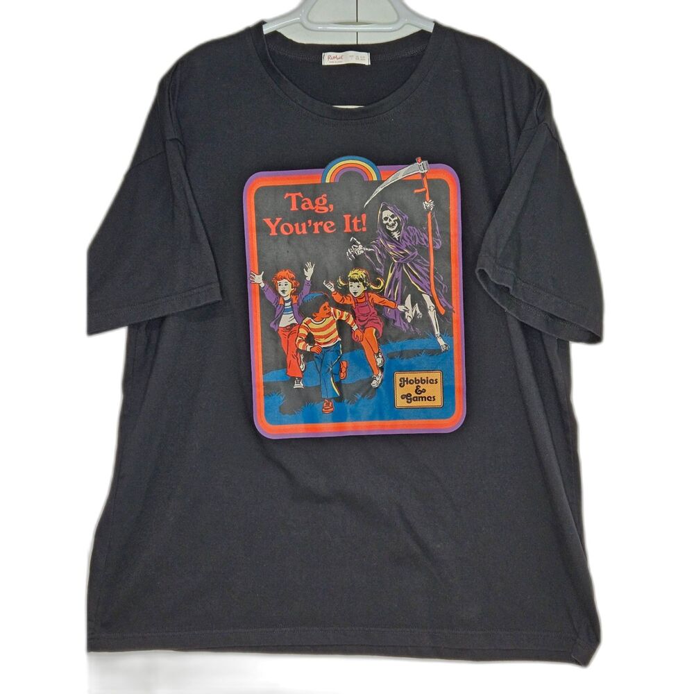 Romwe Tag You're It Grim Reaper Graphic T-Shirt | Men's Size L | Black